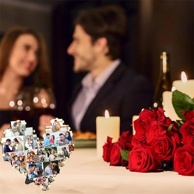 Personalized 1-20 pictures heart-shaped photo collage frame with LED lights