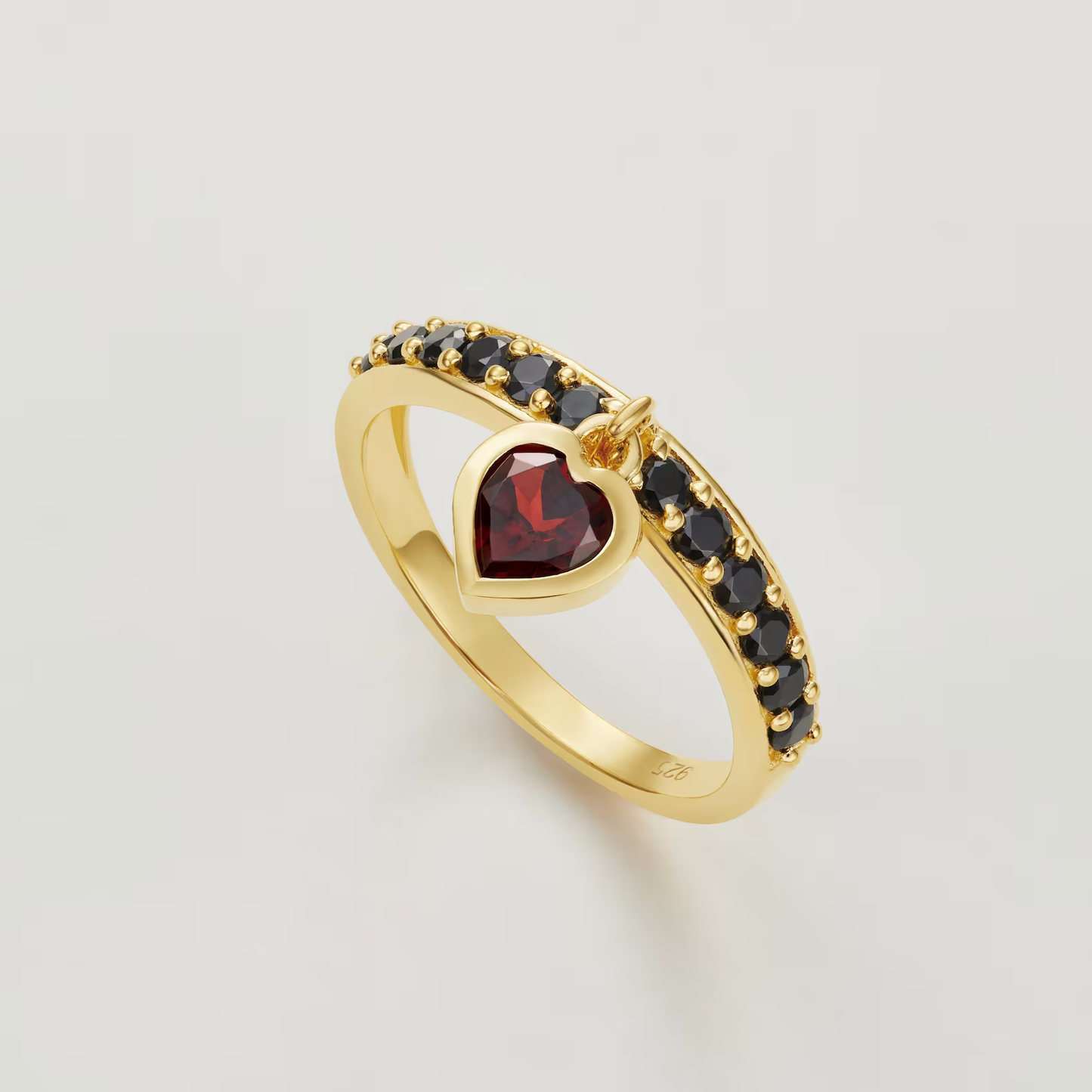 Garnet & Black Onyx Heart Charm Ring Charm Ring | Real Gemstones