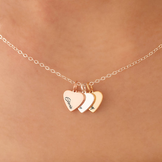 Engraved Hearts Name Necklace, Personalized Mom Necklace with Kids Names, Family Pendant Necklace, Mother's Day Gift, Birthday Gift for Her