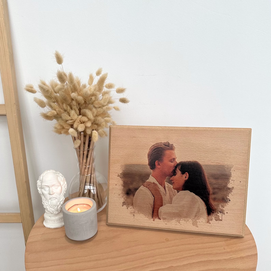 Personalized Couple Portrait Photo, Christmas Photo Gift, Custom Photo on Wood, Engraved Photo on Wood Watercolor Style, Custom Wall Art.