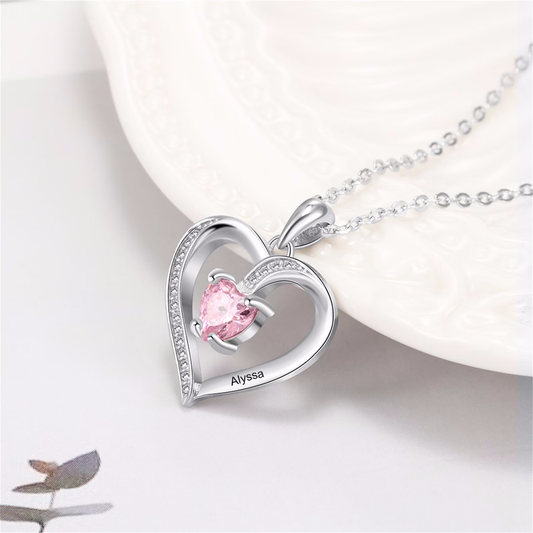 Personalized Birthstone Necklace With Heart,Sterling Silver Heart Name Necklace,Mothers Day Gift,Multiple Birthstone, Gift for Mom