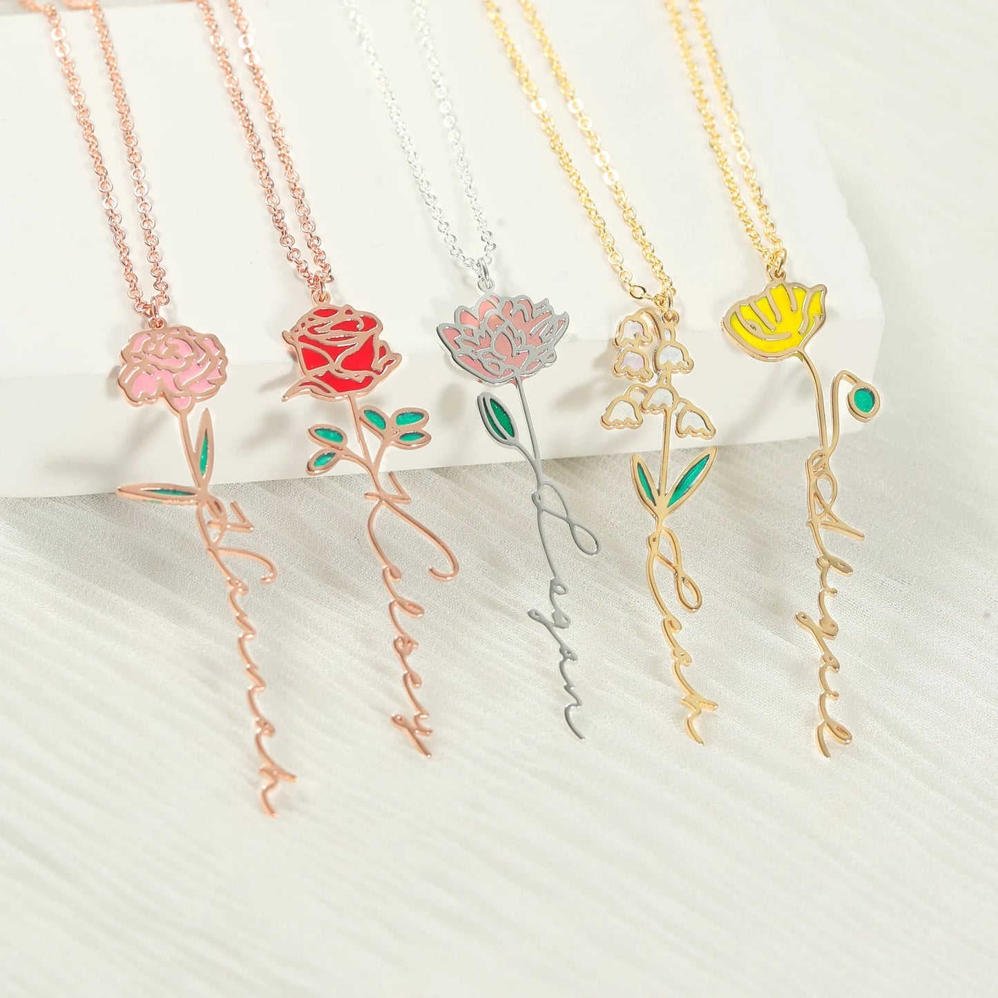 Personalized Birth Flower Name Necklace,Floral Necklace,Minimalist Necklace,Custom Name Jewelry, Gifts for Her, Gift for Mom