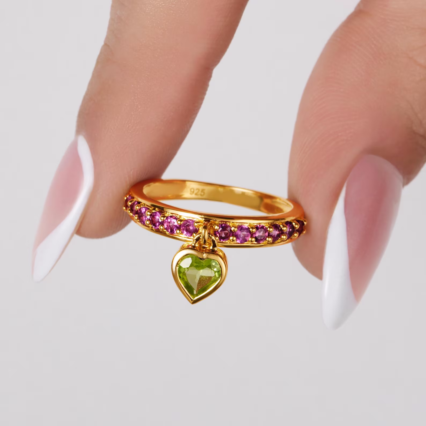 Garnet & Black Onyx Heart Charm Ring Charm Ring | Real Gemstones