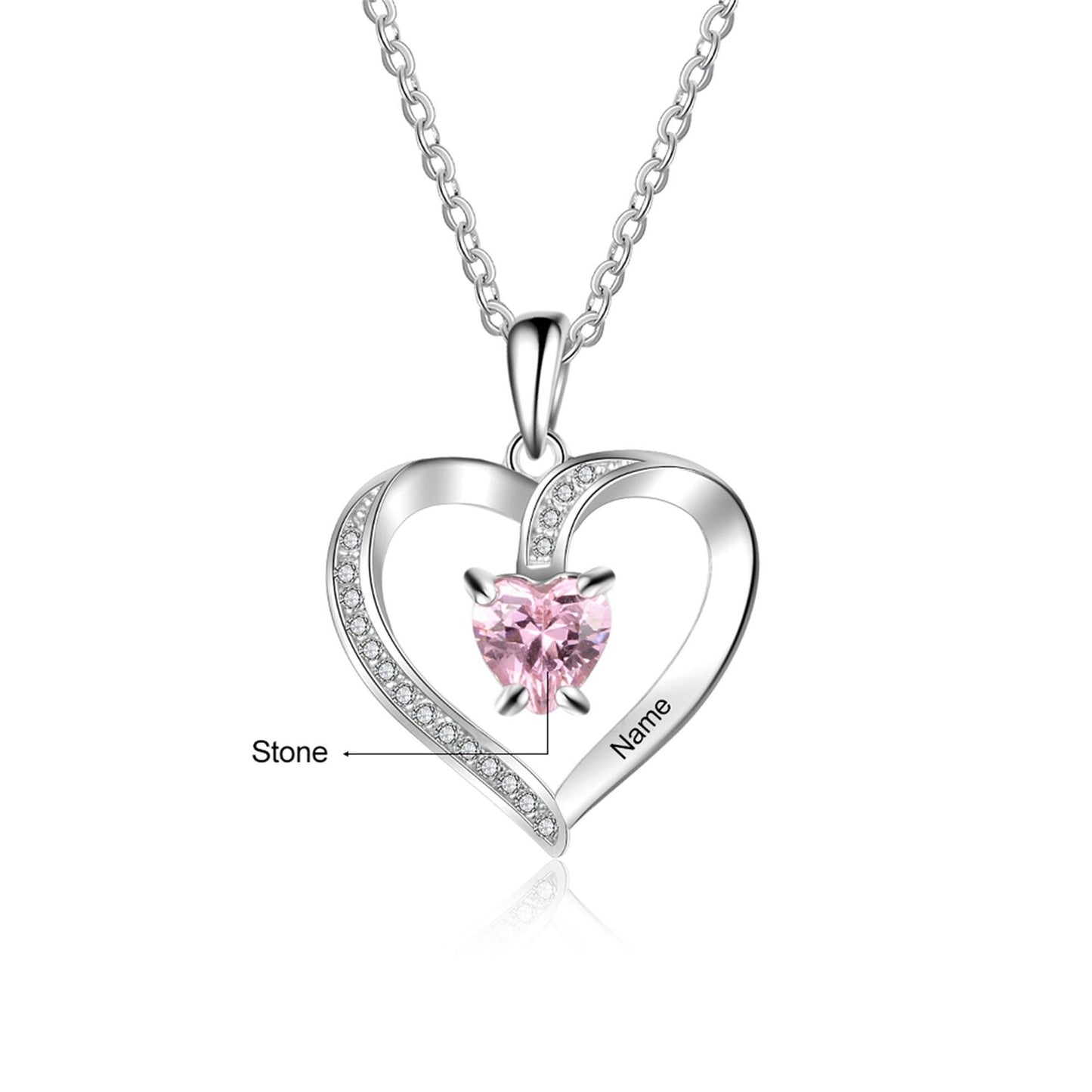 Personalized Birthstone Necklace With Heart,Sterling Silver Heart Name Necklace,Mothers Day Gift,Multiple Birthstone, Gift for Mom