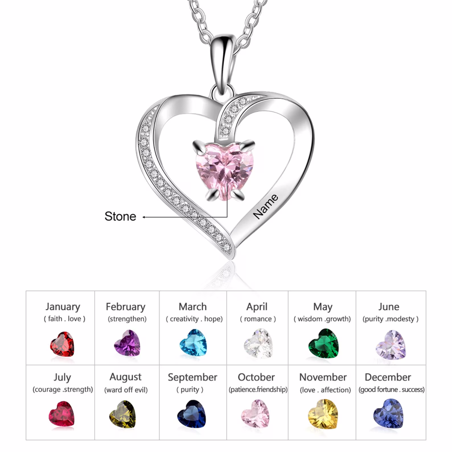 Personalized Birthstone Necklace With Heart,Sterling Silver Heart Name Necklace,Mothers Day Gift,Multiple Birthstone, Gift for Mom