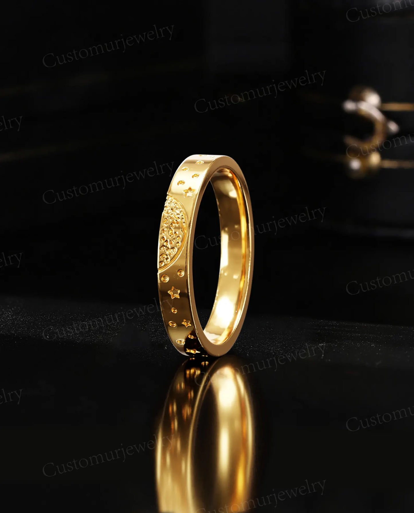 Celestial Sun & Moon Couple Bands, Gold Matching Promise Ring, Engraved Star Wedding Band Set, Galaxy Theme Wedding Band, His and Her Band
