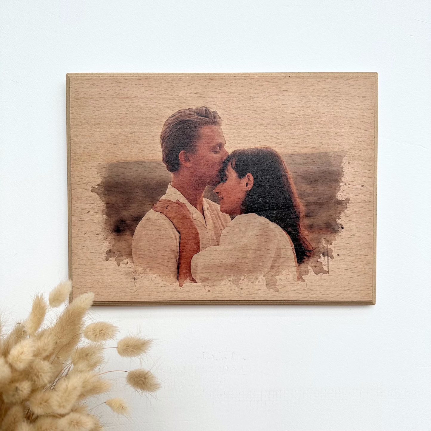 Personalized Couple Portrait Photo, Christmas Photo Gift, Custom Photo on Wood, Engraved Photo on Wood Watercolor Style, Custom Wall Art.