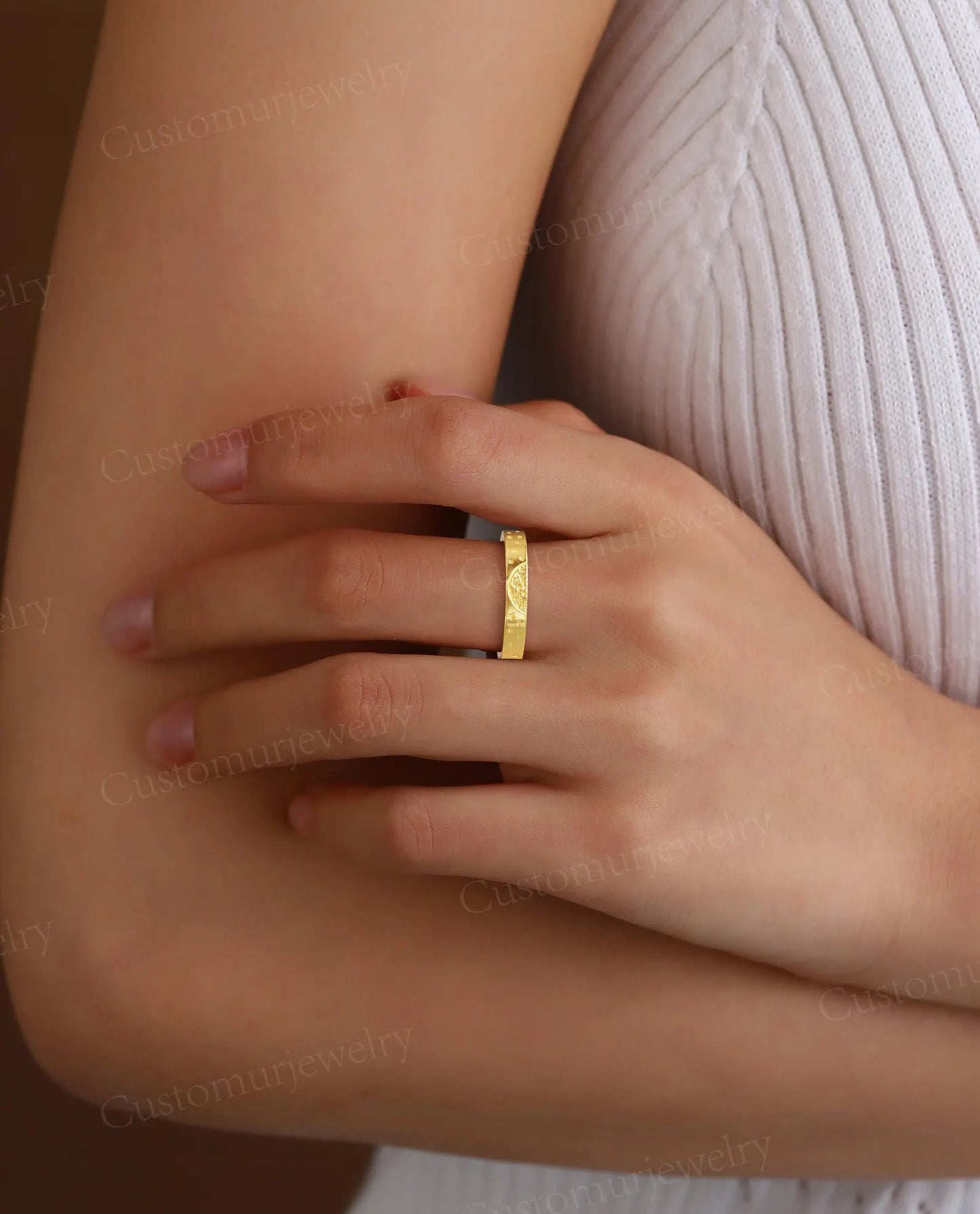 Celestial Sun & Moon Couple Bands, Gold Matching Promise Ring, Engraved Star Wedding Band Set, Galaxy Theme Wedding Band, His and Her Band