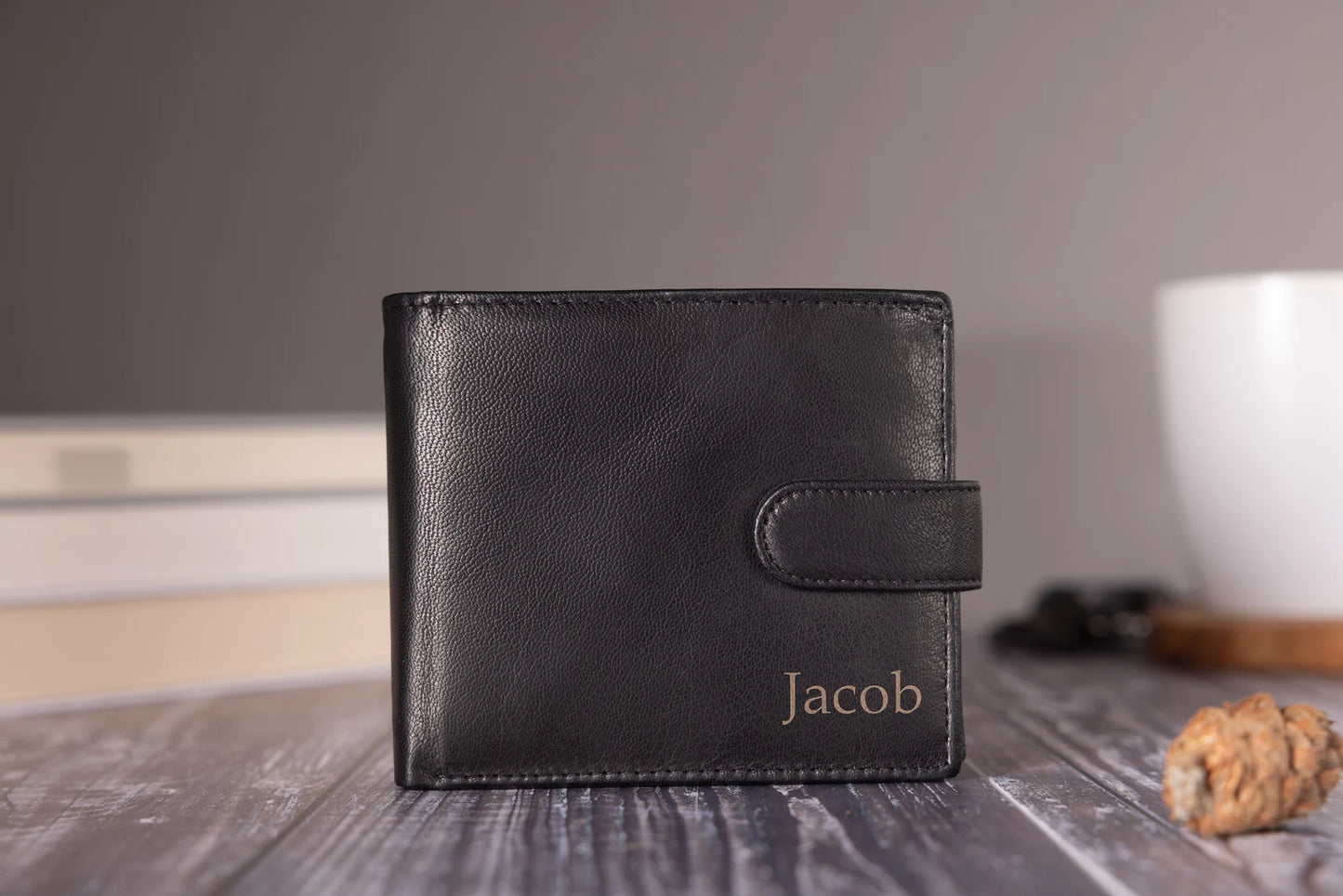 Personalized men's wallet, real soft black leather wallet, personalized carved gifts,