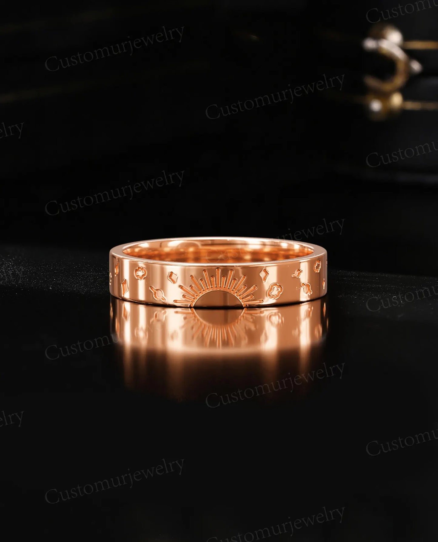 Celestial Sun & Moon Couple Bands, Gold Matching Promise Ring, Engraved Star Wedding Band Set, Galaxy Theme Wedding Band, His and Her Band