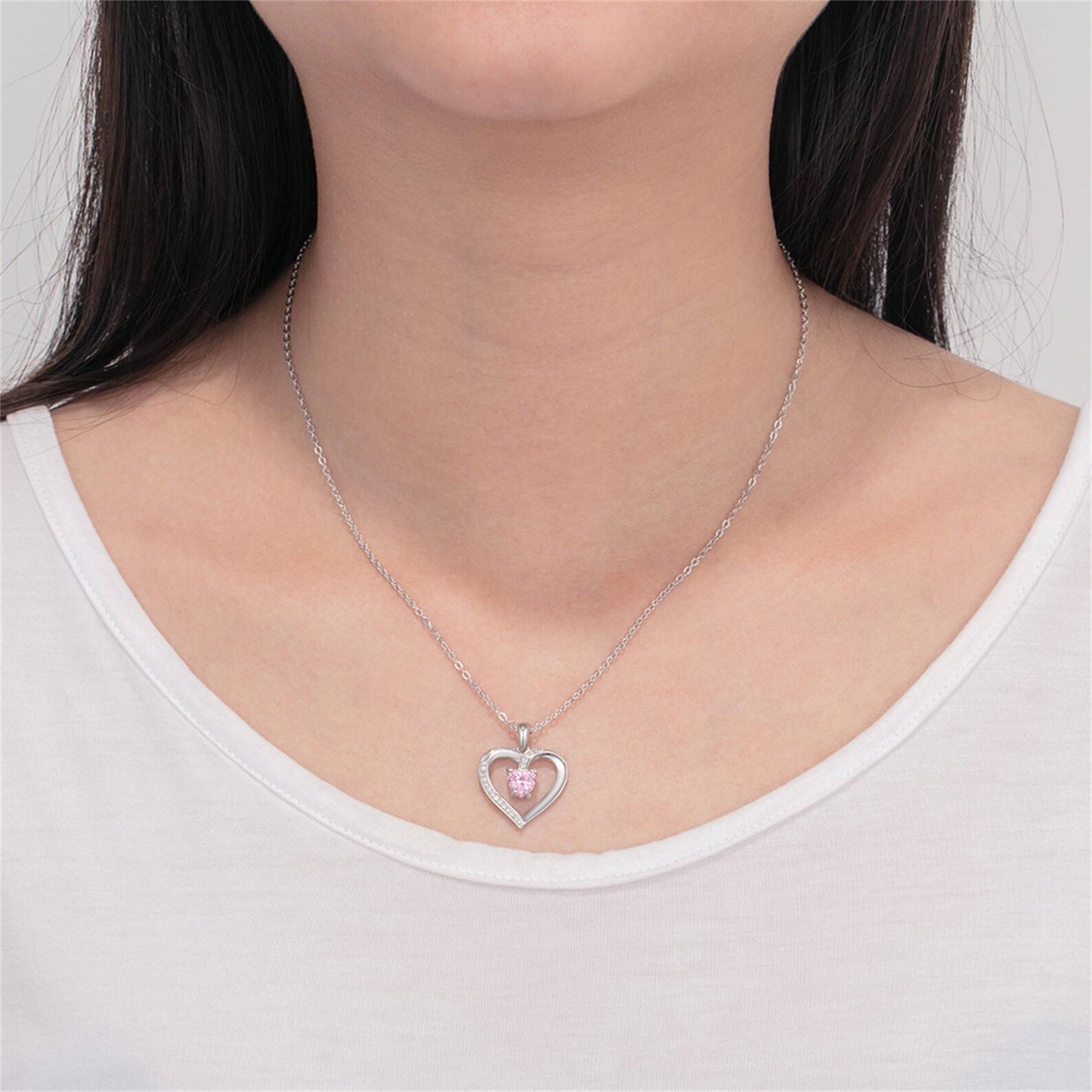 Personalized Birthstone Necklace With Heart,Sterling Silver Heart Name Necklace,Mothers Day Gift,Multiple Birthstone, Gift for Mom