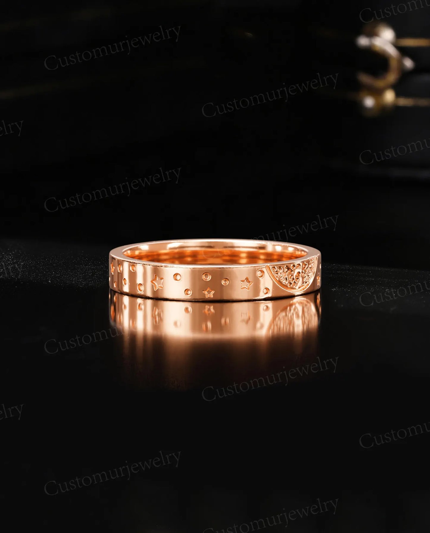 Celestial Sun & Moon Couple Bands, Gold Matching Promise Ring, Engraved Star Wedding Band Set, Galaxy Theme Wedding Band, His and Her Band