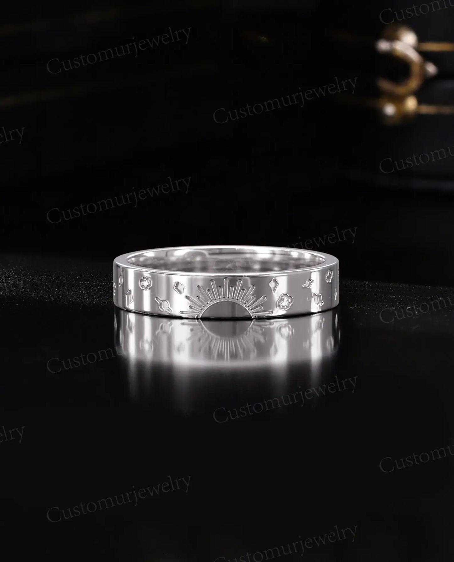 Celestial Sun & Moon Couple Bands, Gold Matching Promise Ring, Engraved Star Wedding Band Set, Galaxy Theme Wedding Band, His and Her Band