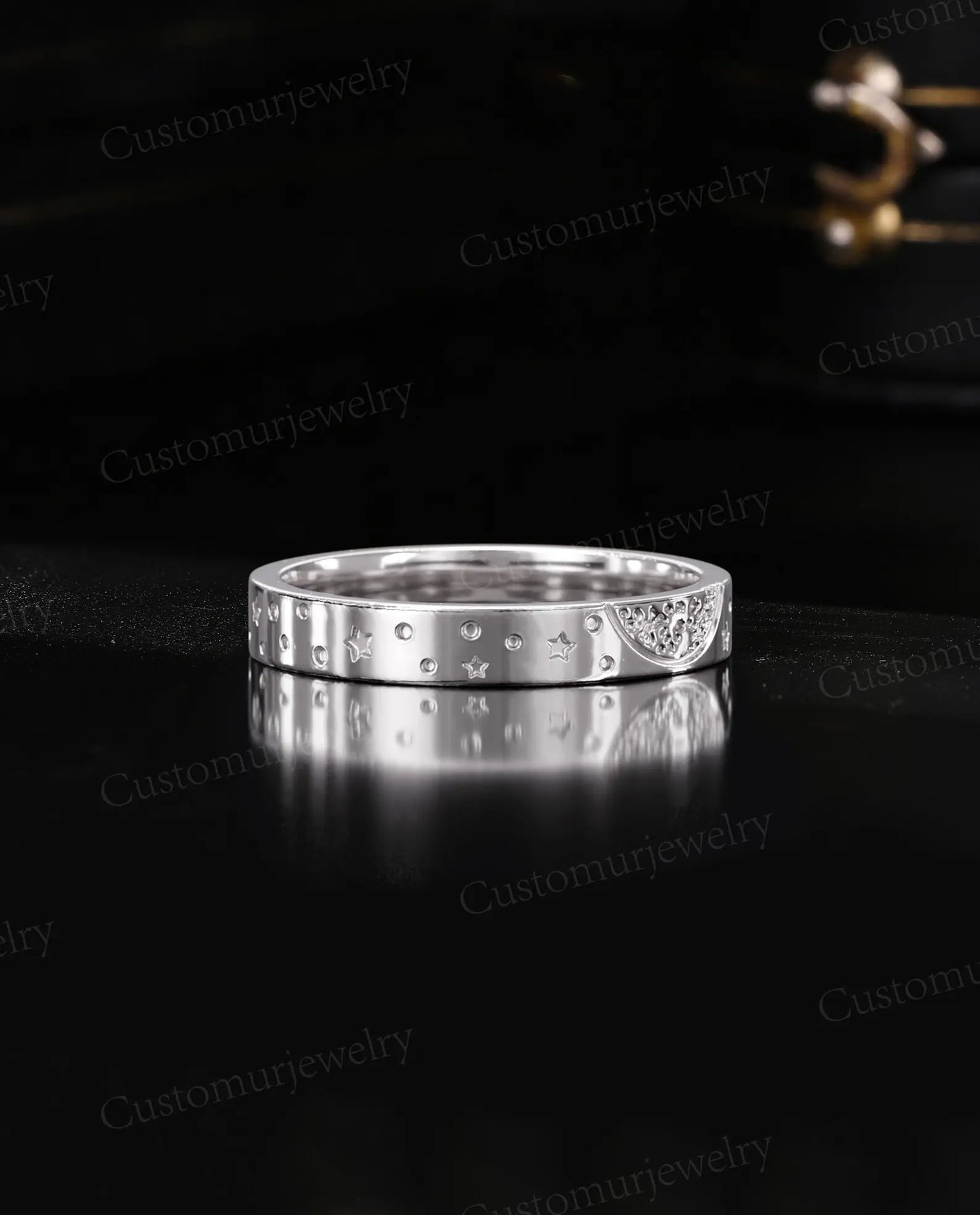 Celestial Sun & Moon Couple Bands, Gold Matching Promise Ring, Engraved Star Wedding Band Set, Galaxy Theme Wedding Band, His and Her Band