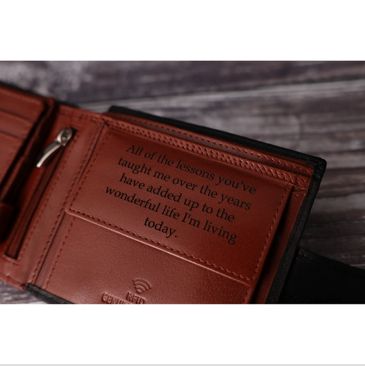Personalized men's wallet, real soft black leather wallet, personalized carved gifts,